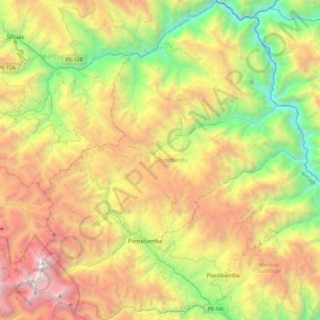Pomabamba topographic map, elevation, terrain