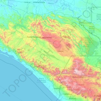 Chiapas topographic map, elevation, terrain