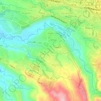 El Poblado topographic map, elevation, terrain