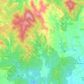 Curino topographic map, elevation, terrain