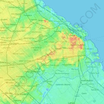 Autonomous City of Buenos Aires topographic map, elevation, terrain