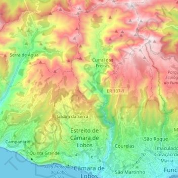 Câmara de Lobos topographic map, elevation, terrain