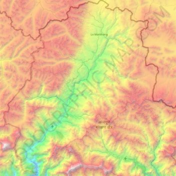 मुस्ताङ topographic map, elevation, terrain