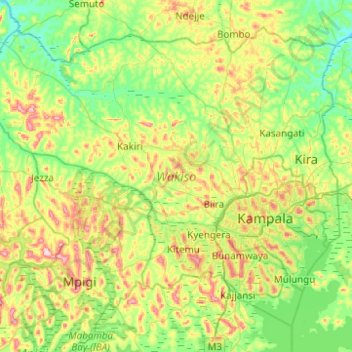 Wakiso topographic map, elevation, terrain