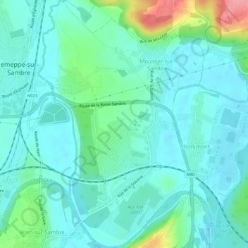 Moustier-sur-Sambre topographic map, elevation, terrain