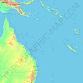 Coral Sea topographic map, elevation, terrain