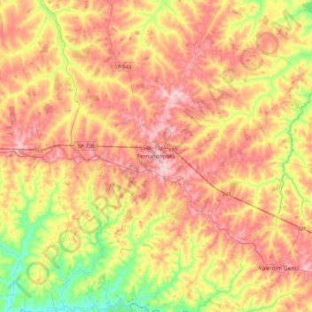 Fernandópolis topographic map, elevation, terrain