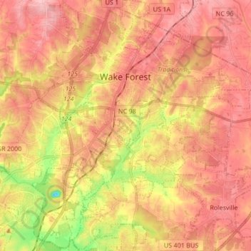 Wake Forest topographic map, elevation, terrain