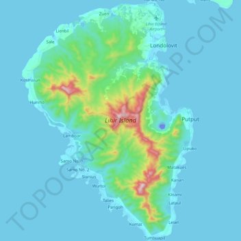 Lihir Island topographic map, elevation, terrain