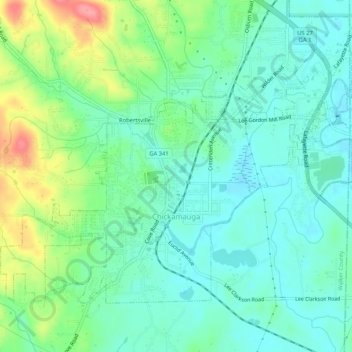 Chickamauga topographic map, elevation, terrain