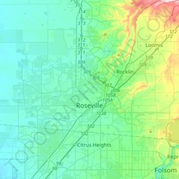 Roseville topographic map, elevation, terrain