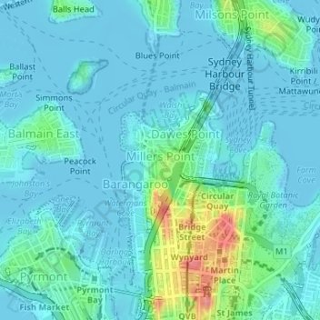 Millers Point topographic map, elevation, terrain
