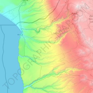 Provincia de Arica topographic map, elevation, terrain