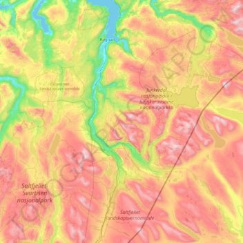 Saltdal topographic map, elevation, terrain