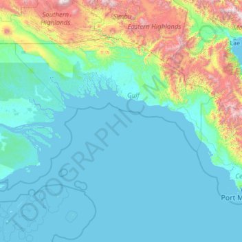 Gulf of Papua topographic map, elevation, terrain
