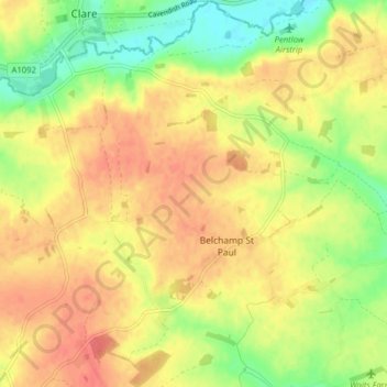 Belchamp St. Paul topographic map, elevation, terrain