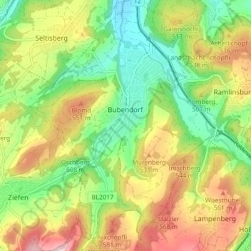 Bubendorf topographic map, elevation, terrain