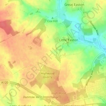 Little Easton topographic map, elevation, terrain