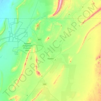 Hawker topographic map, elevation, terrain