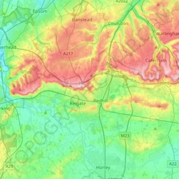 Reigate and Banstead topographic map, elevation, terrain