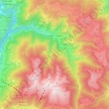 Lüsen topographic map, elevation, terrain