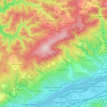 Oestrich-Winkel topographic map, elevation, terrain