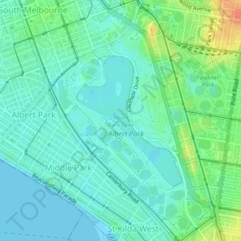 Albert Park Lake topographic map, elevation, terrain