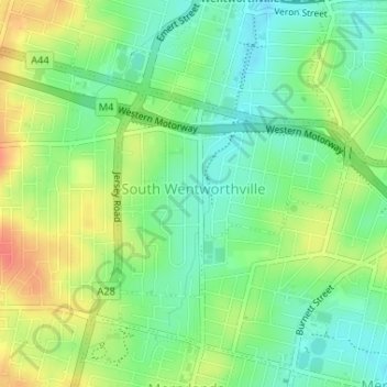 South Wentworthville topographic map, elevation, terrain