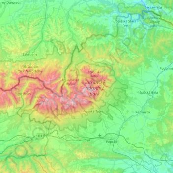 Tatras topographic map, elevation, terrain