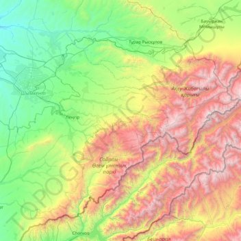 Толебийский район topographic map, elevation, terrain