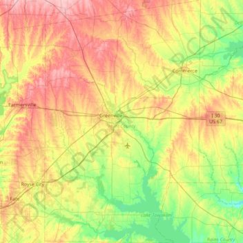 Hunt County topographic map elevation - Thumbnail 