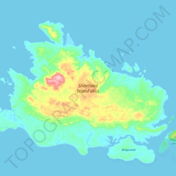Shortland Island topographic map, elevation, terrain