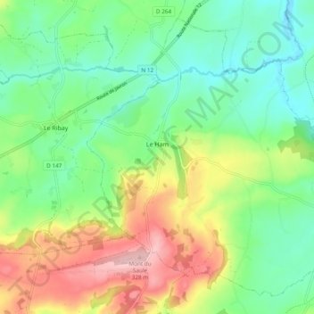 Le Ham topographic map, elevation, terrain