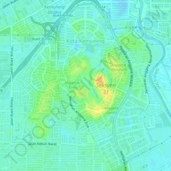 Kota Kemuning topographic map, elevation, terrain