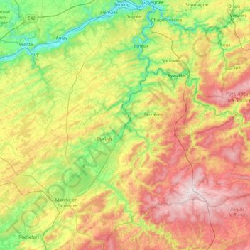 Ourthe topographic map, elevation, terrain