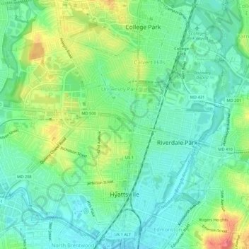 Hyattsville topographic map, elevation, terrain