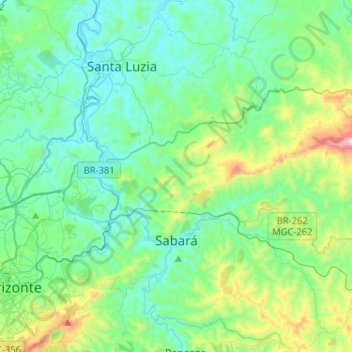 Sabará topographic map, elevation, terrain
