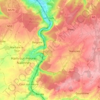 Ham-sur-Heure-Nalinnes topographic map, elevation, terrain