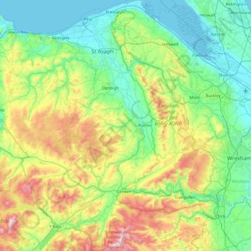 Denbighshire topographic map, elevation, terrain