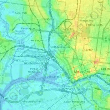 Melbourne District topographic map, elevation, terrain