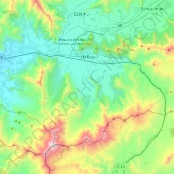 Llay-Llay topographic map, elevation, terrain