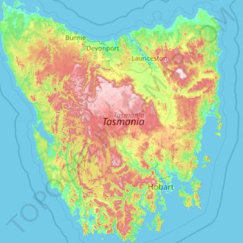 Tasmania topographic map, elevation, terrain