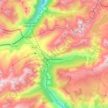 Porté-Puymorens topographic map, elevation, terrain