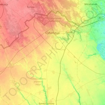 Subotica topographic map, elevation, terrain