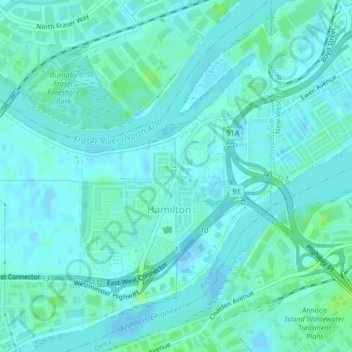 Hamilton topographic map, elevation, terrain