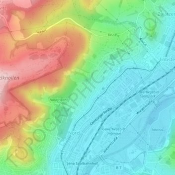 Jena-Nord topographic map, elevation, terrain