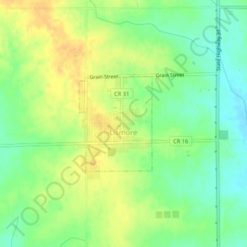 Lismore topographic map, elevation, terrain