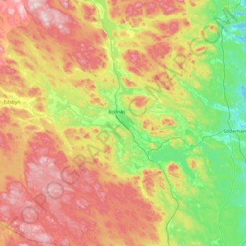 Bollnäs kommun topographic map, elevation, terrain