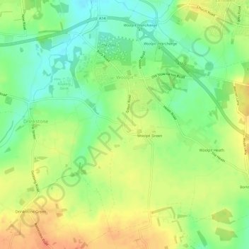 Woolpit topographic map, elevation, terrain