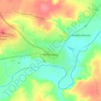 Kedougou topographic map, elevation, terrain